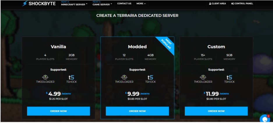 shockbyte gaming server hosting for terraria game