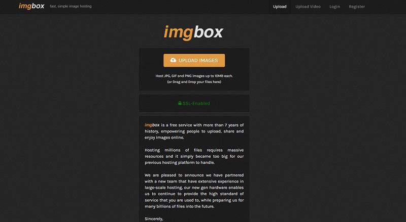 Imgbox free hosting for images