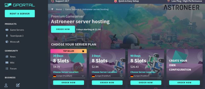 gportal server hosting for astroneer