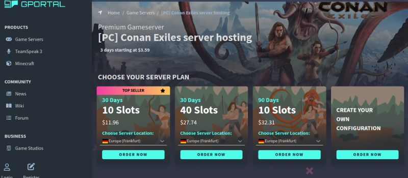 gportal server hosting for conan exiles