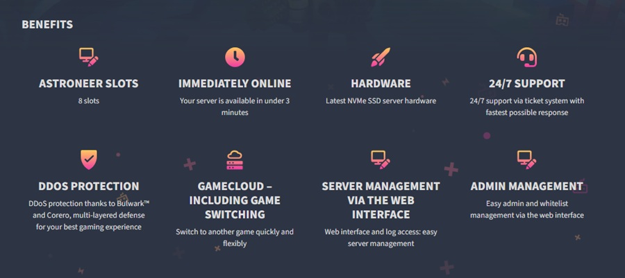 gportal astroneer server hosting features