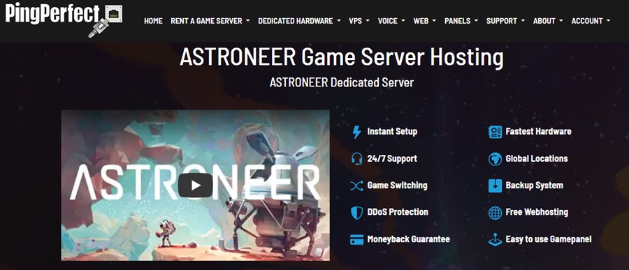 pingperfect dedicated hosting server for astroneer 