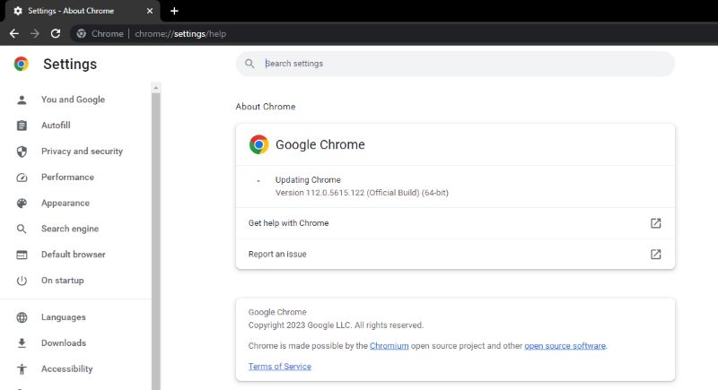 chrome setting