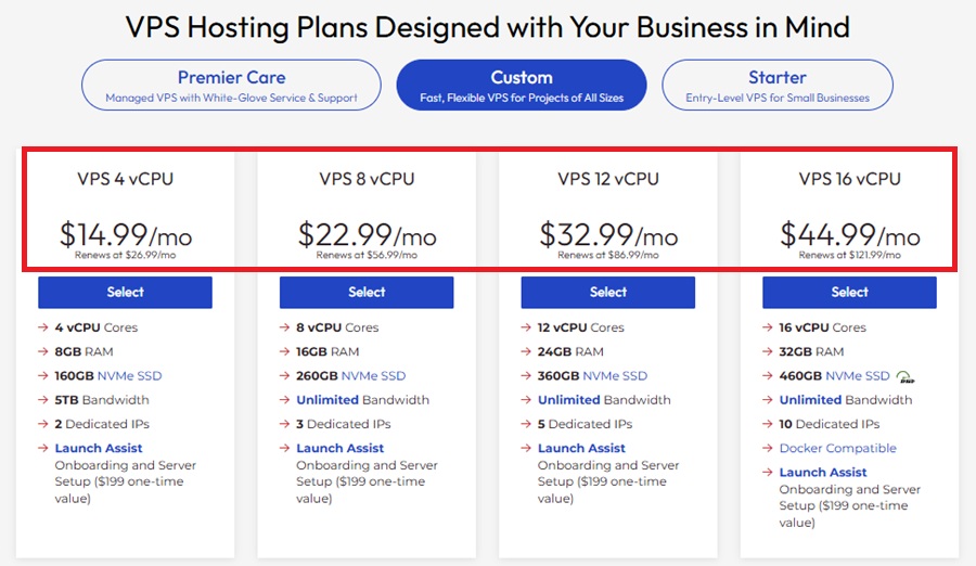 inmotion hosting vps server custom pricing 