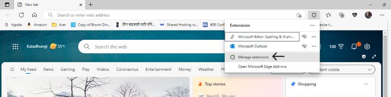 manage extensions on edge
