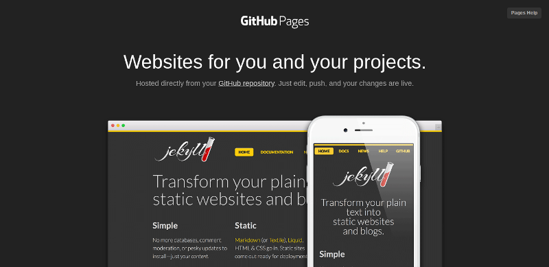 github pages static website hosting