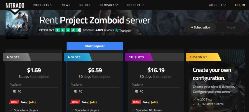nitrado pricing for zomboid server