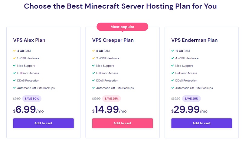 Hostinger Minecraft server hosting plans