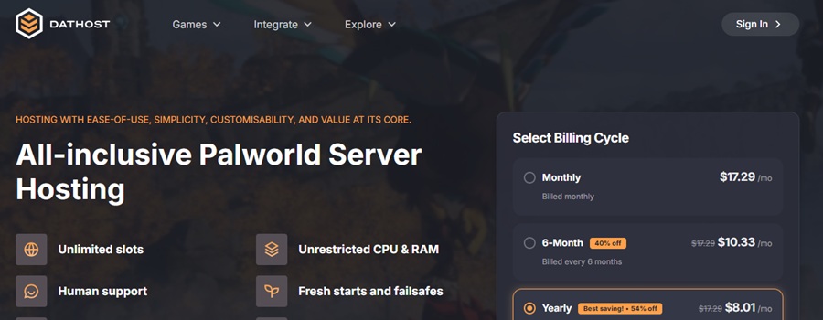 dathost palworld server hosting