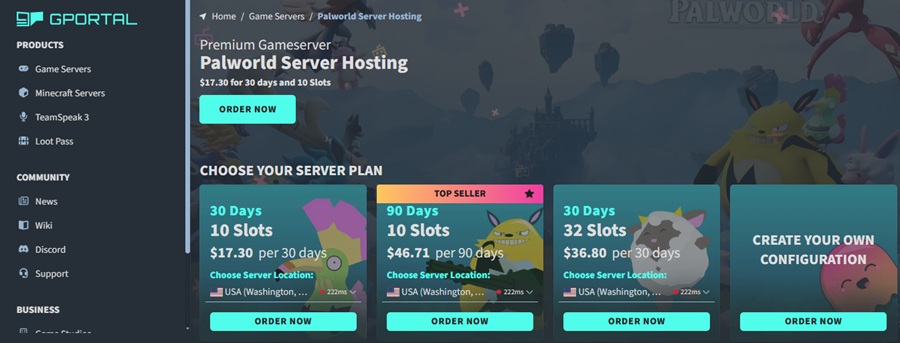 gportal palworld server hosting