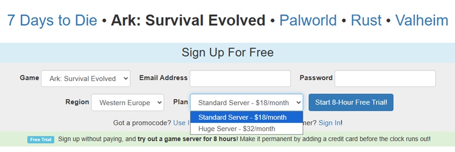 arkservers ark game hosting pricing plan