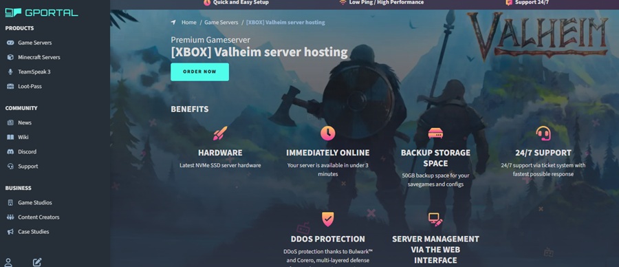 gportal valheim server hosting
