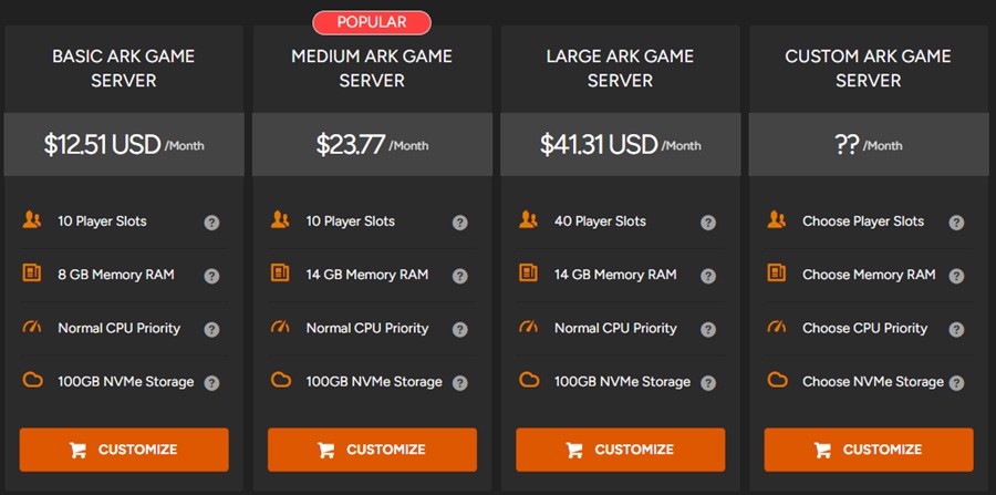 gtx gaming ark server pricing plan