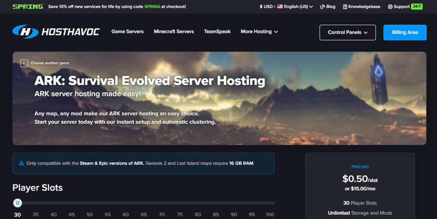 host havoc ark server hosting