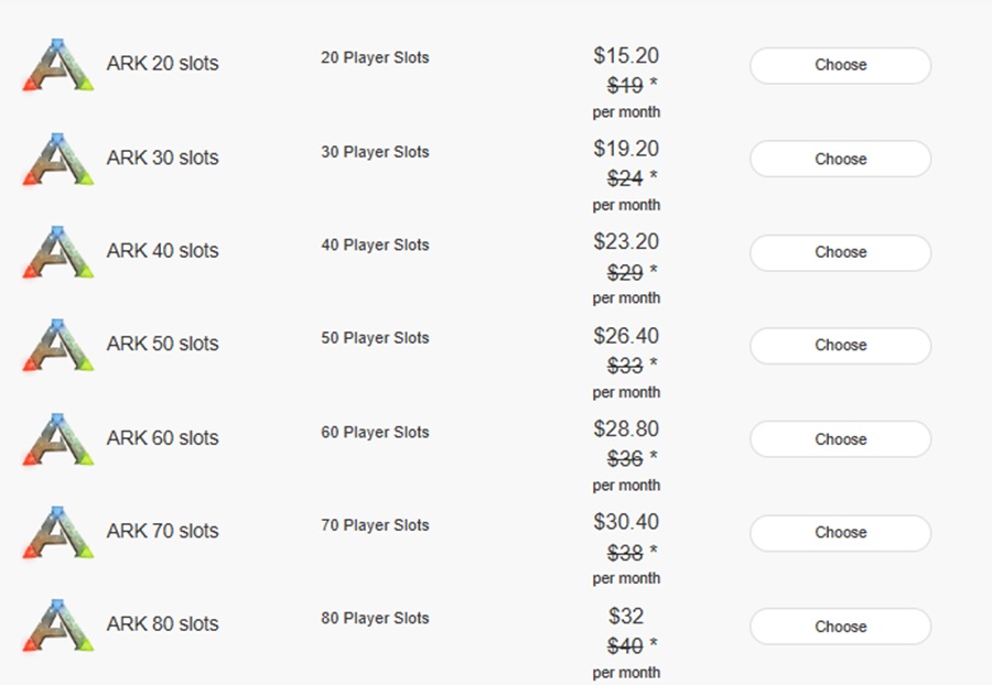 scalacube ark server pricing plan 