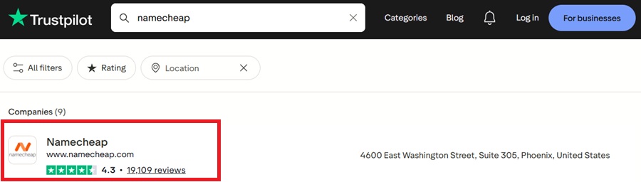 trustpilot namecheap ratings
